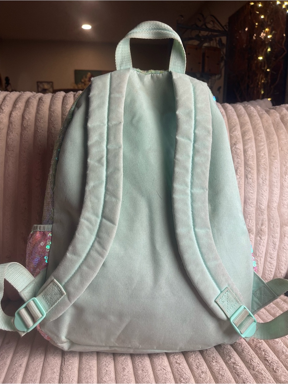 Justice Sequin Heart Backpack in Pastel Green, Pink and Coral - Picture 3 of 7